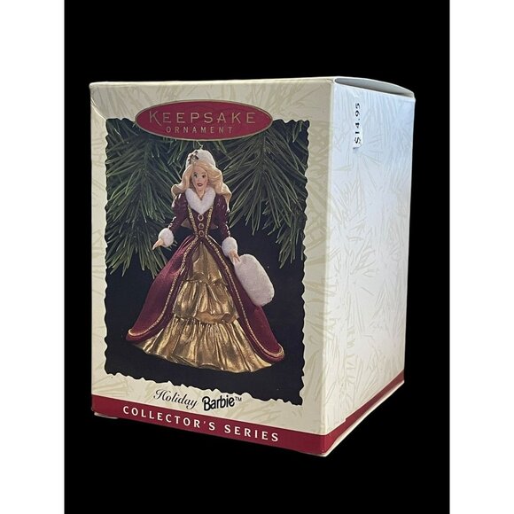 1996 Hallmark Keepsake Christmas Ornament Holiday Barbie Doll #4 Burgundy & Gold - Picture 4 of 6
